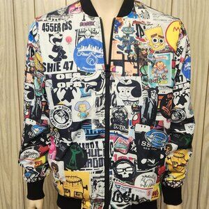 men's cartoon print jacket L zip front Simpsons Garbage Pail Felix